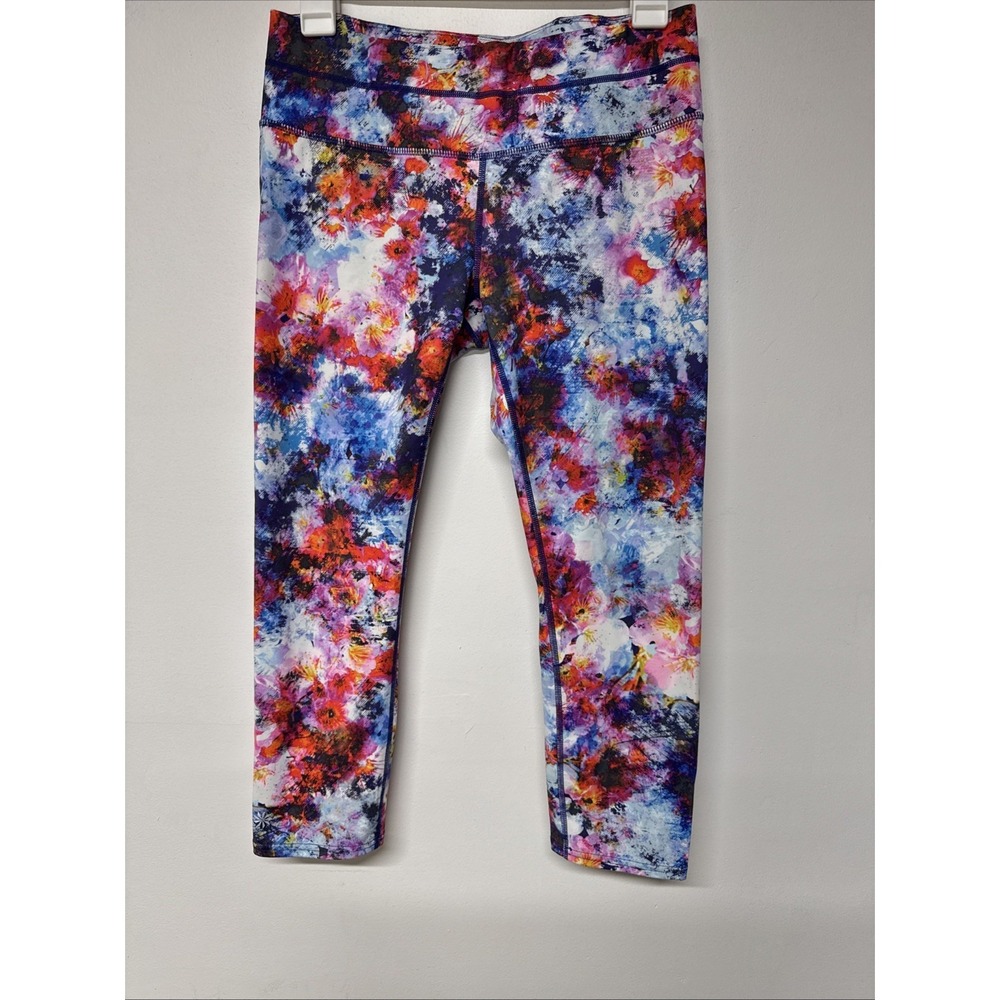 Athleta Leggings Womens Medium Multicolor Floral Ankle Crop Yoga Run Activewear